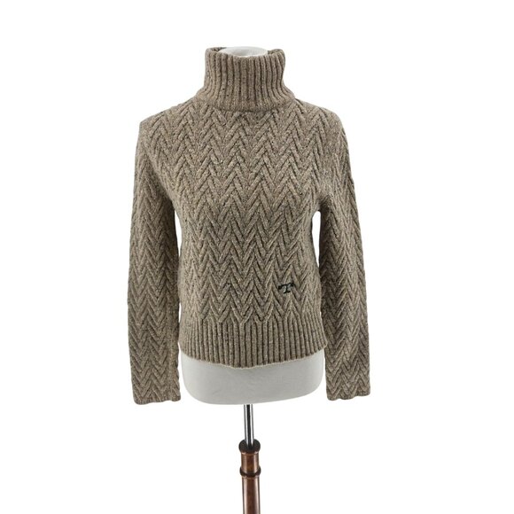 Tory Burch Wool Chevron Turtleneck Sweater XS Beige - Picture 1 of 11